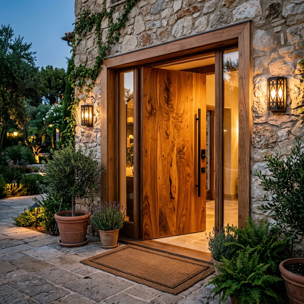 Porte d'entrée en bois massif de luxe